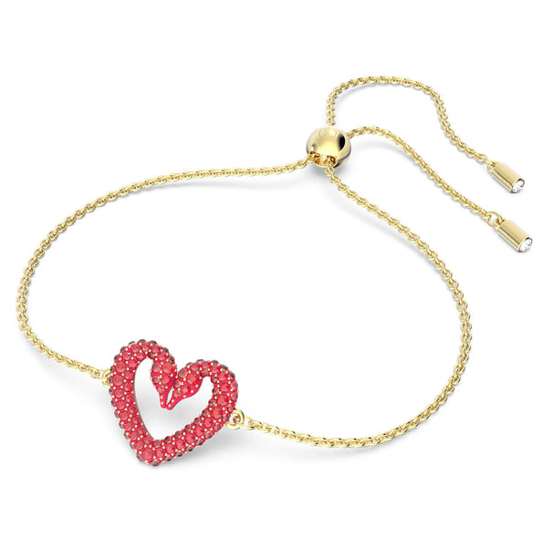 Swarovski Una Bracelet, Heart, Small, Red, Gold Tone Plated