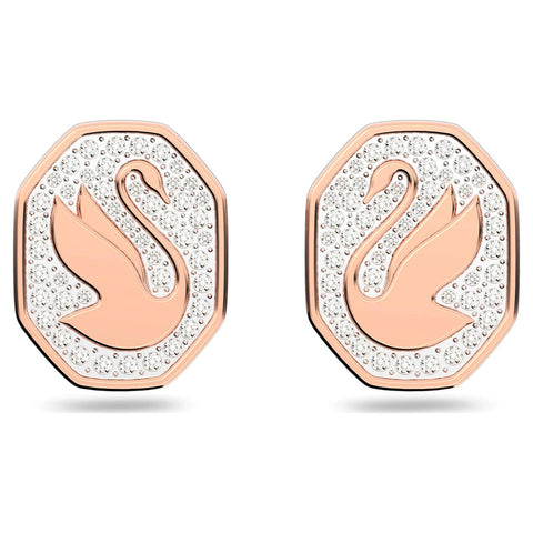 Swarovski Signum Stud Earrings, Swan, White, Rose-Gold Tone Plated -5621105