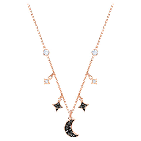 Swarovski Symbolica necklace Moon and star, Black, Rose gold-tone plated -5429737