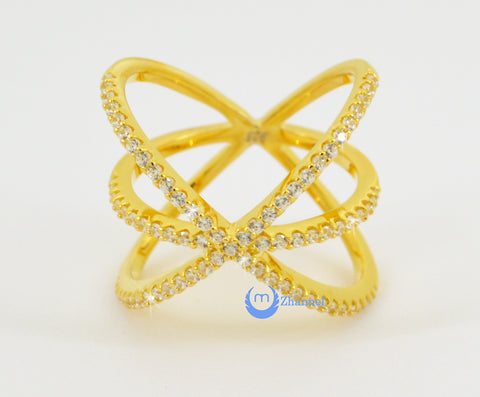 Crossover Fashion Ring CHRISTINA Signity CZ Pave Set 24K Gold over Sterling Silver