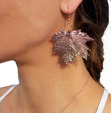 Real Leaf Hook Drop EARRINGS Sugar Maple in Rose Gold Genuine Leaf