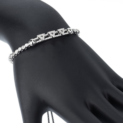 Contemporary Modern Bracelet with Moving Triangles Sterling Silver CZ