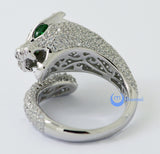 Panther Leopard Ring Green Eyes Fashion Ring Signity CZ Rhodium Sterling Silver