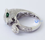Panther Ring Leopard Animal Green Eyes Fashion Ring  Signity CZ Rhodium Sterling Silver