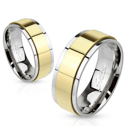 8mm Spinner Gold IP Two Toned Stainless Steel Ring Band - Zhannel
