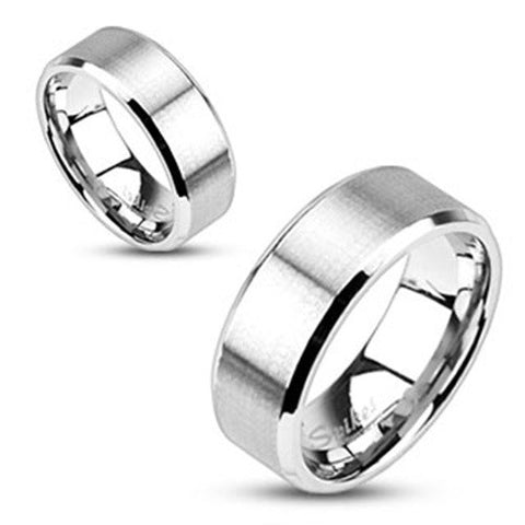 4mm Brushed Center Flat Wedding Band Beveled Edge Ring 316L Stainless Steel - Zhannel