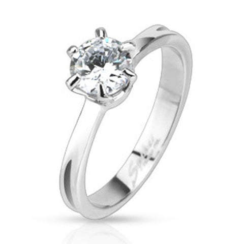 0.75ct Classic Prong Set CZ Solitaire Band Engagement Ring Stainless Steel - Zhannel

