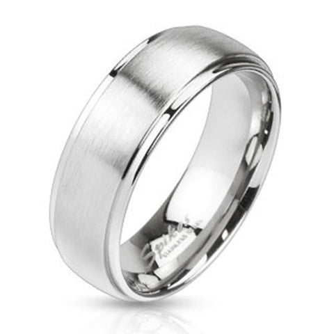 6mm Mirror Polished Edges & Brushed Metal Center Dome Band Ring Stainless Steel - Zhannel