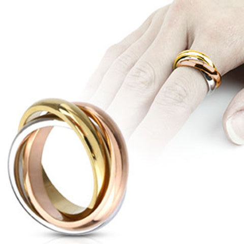 Tri-Roll Links Three Tone Band Fashion Women's Ring 316L Stainless Steel - Zhannel