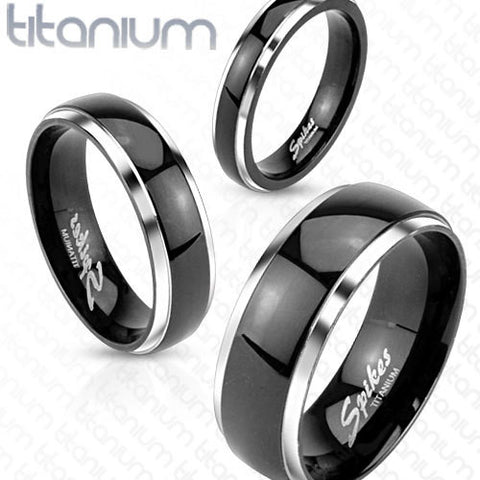 4mm Two Tone Solid Titanium Dome Band Ring w/Black IP Center - Zhannel
