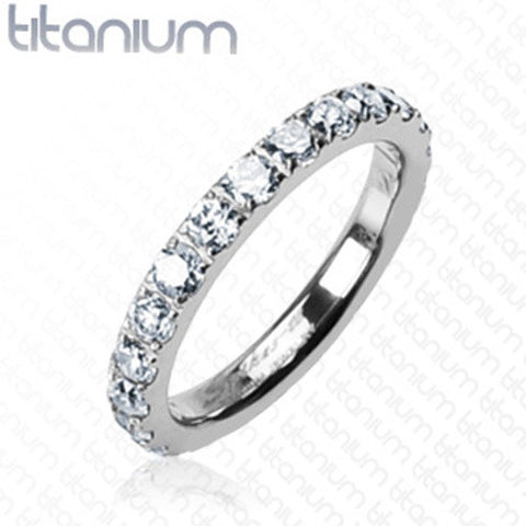 Round CZs All Around Eternity Band Women's Ring Solid Titanium - Zhannel