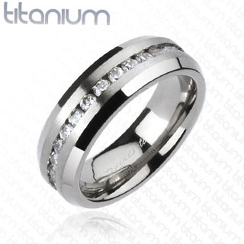 6mm Brushed Center Multi Round CZ Around Eternity Band Ring Solid Titanium - Zhannel