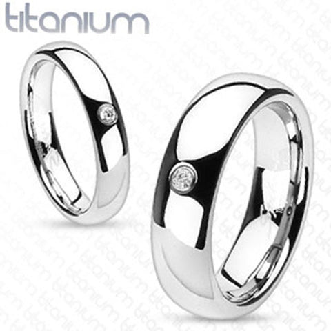 6mm Round Solitaire CZ Centered Dome Band Men's Ring Solid Titanium - Zhannel
