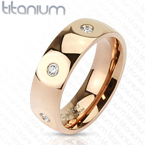 Paved CZ Solid Titanium Rose Gold IP Wedding Band Women's Ring - Zhannel