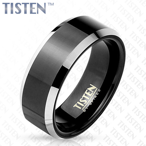 8mm Brushed Center Black IP Beveled Edge Tisten (Tungsten+Titanium) Ring - Zhannel