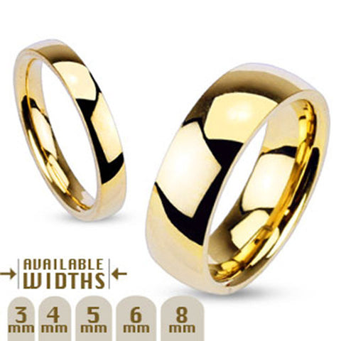 8mm Glossy Mirror Polished Gold IP Traditional Wedding Band Ring 316L Stainless Steel - Zhannel