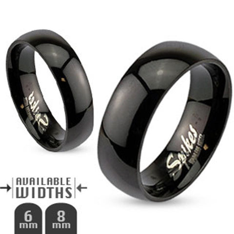 6mm Glossy Mirror Polished Black IP Dome Band Ring 316L Stainless Steel - Zhannel