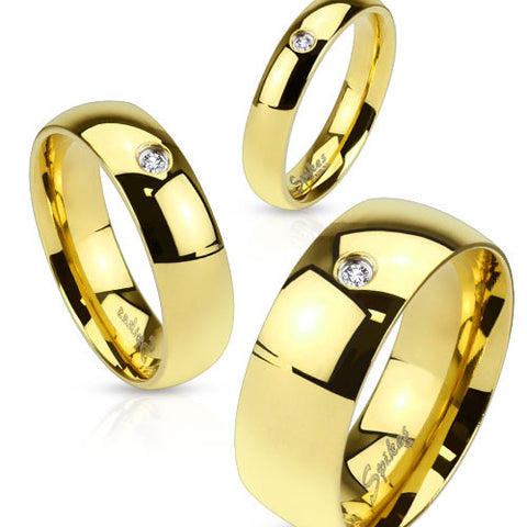 8mm Wedding Band Men's Ring Gold IP Stainless Steel with CZ - Zhannel