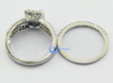 0.6ct Princess Cut Solitaire CZ w/Accent Engagement Wedding Rings Set Silver
