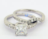 1ct Princess Cut Solitaire w/Accent Engagement Wedding Rings Set Silver CZ