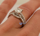 1ct Princess Cut Solitaire w/Accent Engagement Wedding Rings Set Silver CZ