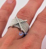 Contemporary Modern Spiral Cocktail Fashion X Ring CHRISTA Sterling Silver w/Signity CZ