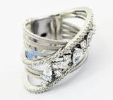 Contemporary Spiral Cross Silver Fashion Ring MARY Sterling Silver Signity CZ