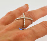 Contemporary Silver Cross X Fashion Ring w/Emerald CZ Sterling Silver