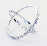 Contemporary Silver Cross X Fashion Ring w/Emerald CZ Sterling Silver