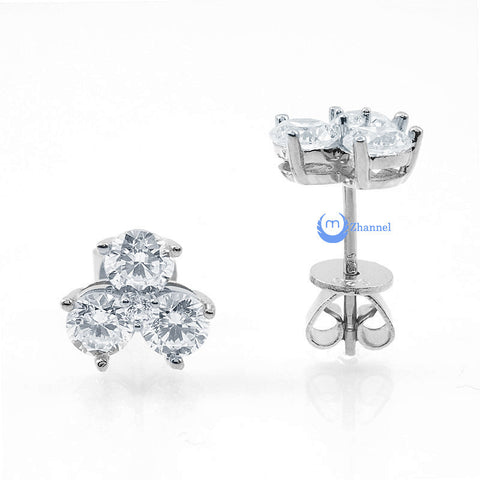 1.5ct 3-Petal Flower Studs Earrings Sterling Silver Pear CZ - Zhannel