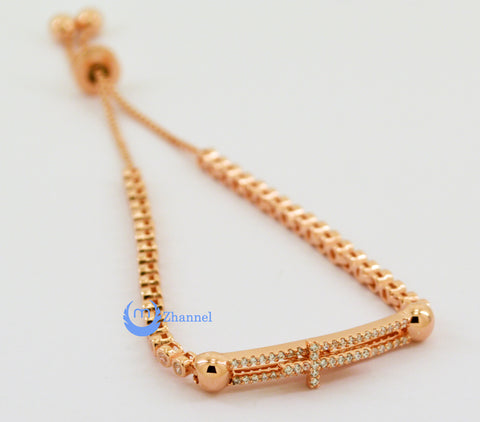 Contemporary Modern Rode Gold Bracelet with Moving Cross Sterling Silver CZ - Zhannel
 - 1