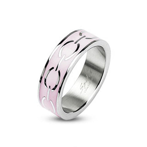 6mm Pink Enamel Love Links Ring Band 316L Stainless Steel Women's Ring - Zhannel