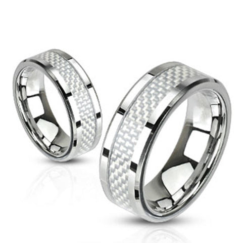 6mm White Carbon Fiber Inlay Band Ring Stainless Steel Wedding Band - Zhannel