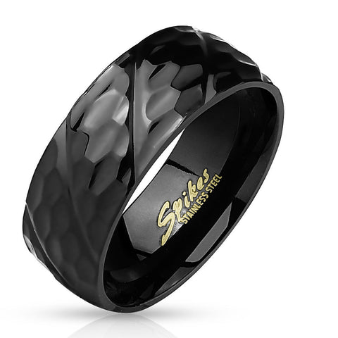 Black IP Honeycomb Diagonal Groove 316L Stainless Steel Men's Ring - Zhannel
