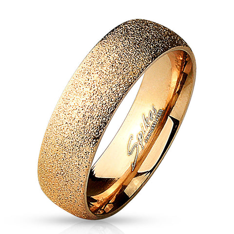 6mm Sand Sparkle Finish Dome Surface Rose Gold IP 316L Stainless Steel Ring - Zhannel