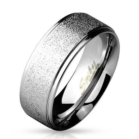 8mm Sand Finish Center w/Shiny Polished Stepped Edges 316L Stainless Steel Men's Ring - Zhannel