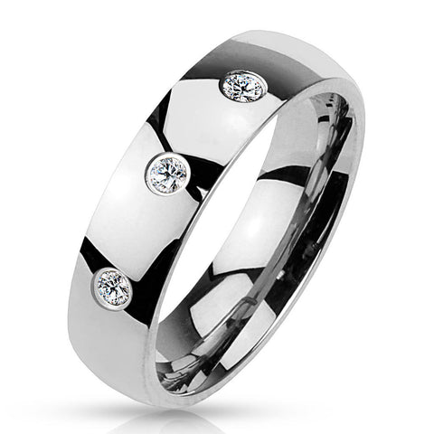 4mm 3 CZ Set Classic Dome 316L Stainless Steel Wedding Band Women's Ring - Zhannel
