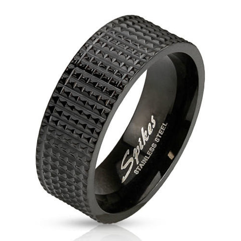 Pyramid Spikes Black IP Band Ring Stainless Steel Men's Fashion Ring - Zhannel
