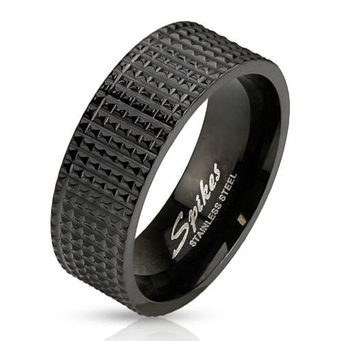 Pyramid Spikes Black IP Band Ring Stainless Steel Men's Fashion Ring - Zhannel