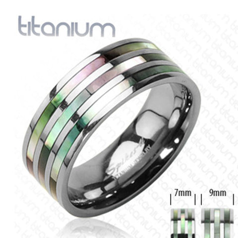 9mm Triple Abalone Inlayed Ring Solid Titanium Band Men's Ring - Zhannel