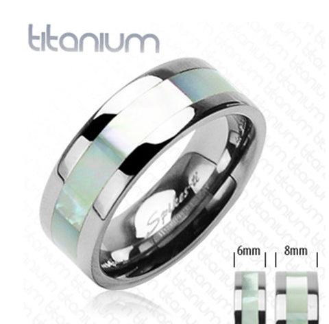 6mm Mother of Pearl Inlayed Band Ring Solid Titanium Women' Ring - Zhannel