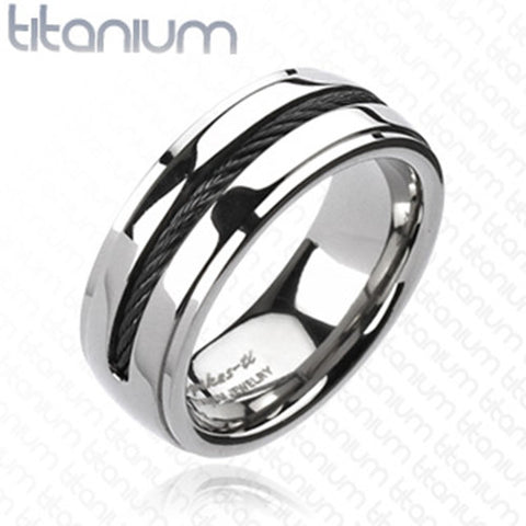 8mm Chain Inlay Black IP Band Ring Solid Titanium Men's Ring - Zhannel