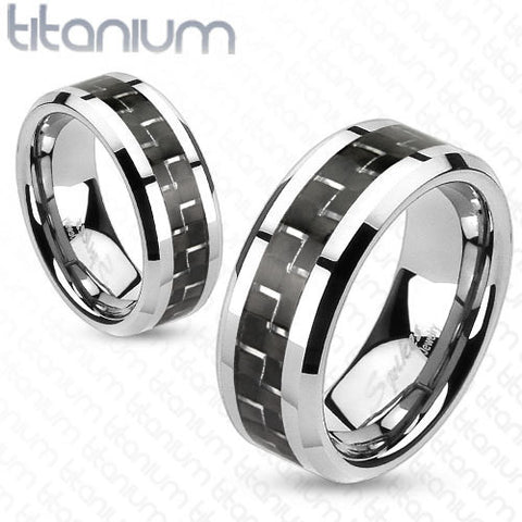 8mm Black Carbon Fiber Inlay Band Ring Solid Titanium Men's Ring - Zhannel
