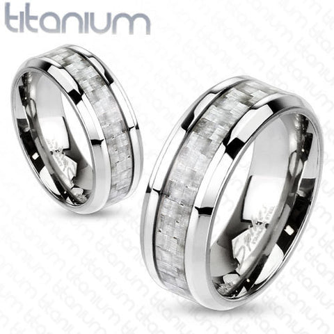 6mm Silver Carbon Fiber Inlay Center Band Ring Solid Titanium Women's Ring - Zhannel