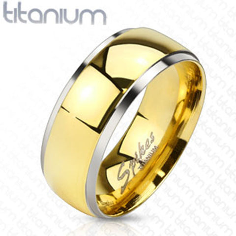 8mm Smooth Stepped Edge with Gold IP Dome Band Ring Solid Titanium Men's Ring - Zhannel
