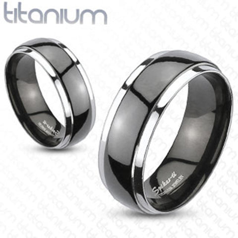 8mm Dome 2-Tone Black Band Ring Solid Titanium Wedding Band Men's Ring - Zhannel
