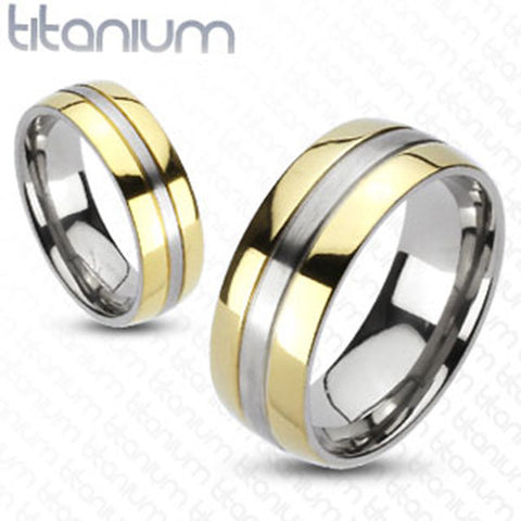 6mm 2-Tone Gold IP Edges Band Ring Solid Titanium Wedding band Women's Ring - Zhannel
