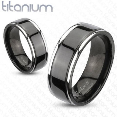 8mm Center Grooved 2-Tone Black IP Wedding Band Solid Titanium Men's Ring - Zhannel