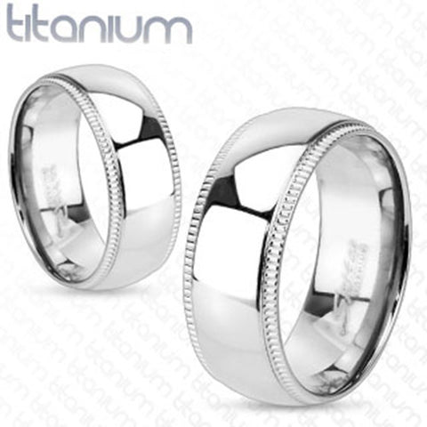 8mm Line Grooved Edge with Dome Center Wedding Band Solid Titanium Men' Ring - Zhannel