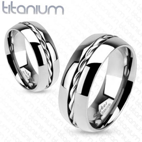 8mm Rope Twist Inlay Center Wedding Band Ring Solid Titanium Men's Ring - Zhannel